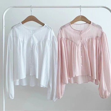 【LANNI 藍尼】現+預 寬鬆泡泡袖法式減齡襯衫(女上衣/長袖/開衫)