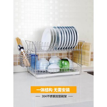 SDR一體雙層碗架 304不銹鋼碗碟架瀝水架 廚房置物架收納架滴水架