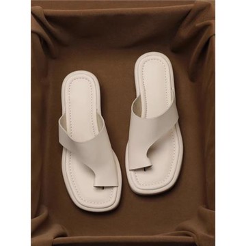 果果家簡約隨意風真皮套趾涼拖鞋女夏2024新款復古時尚外穿人字拖