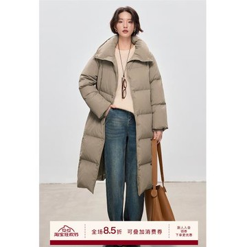 鯨乎90白鵝絨三防長款羽絨服女25冬季新款巴恩風立領加厚保暖顯瘦