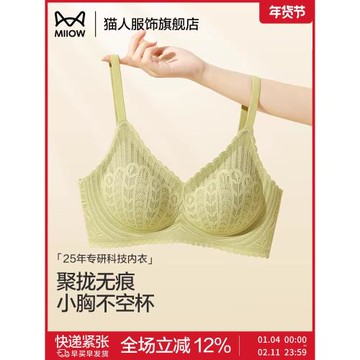 貓人內衣女小胸聚攏提拉上托收副乳防下垂性感蕾絲無痕美背文胸罩