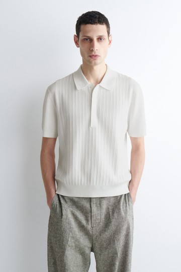 男裝 紋理拼接棉質 Polo 衫
