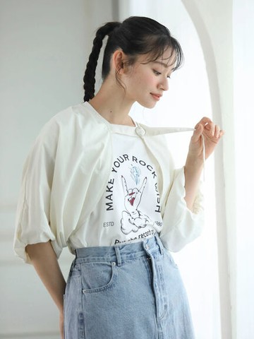 蓬鬆燈籠袖繫帶裝飾短版上衣(6P46L0D0100) - Green Parks