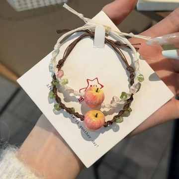臺灣出貨+免運完整蘋果手作編織手工ins編繩甜美手鍊小衆成品閨蜜調節手繩禮物