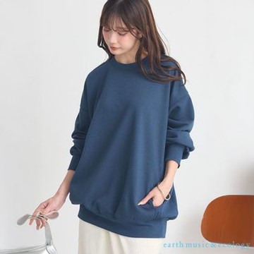 〚earth music〛刺繡標語打印寬鬆長版大學T