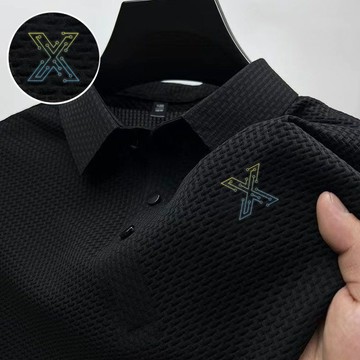 桑蚕丝网眼短袖T恤男夏衬衫领纯色polo衫男衣服