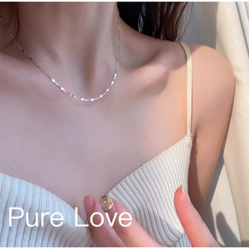 Pure Love樂芙 / 正韓 銀飾【S925純銀】N0508簡約通體純銀項鍊波光粼粼亮片間隔鎖骨鏈 短項鏈 / 銀