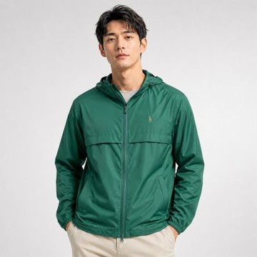Polo Ralph Lauren RL 熱銷刺繡小馬連帽防風防潑水風衣外套-綠色