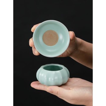 汝窯全瓷茶漏功夫茶具零配茶沫過濾器陶瓷茶水分離器家用細孔茶器