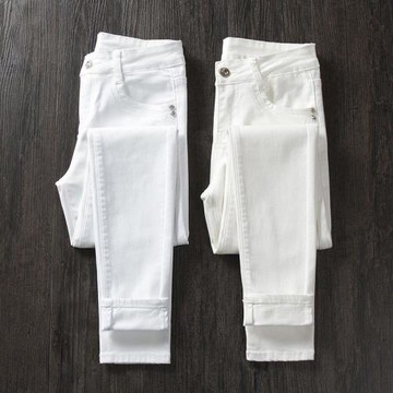 2026新款白色彈力牛仔褲女春秋小腳高腰修身顯瘦緊身百搭鉛筆長褲