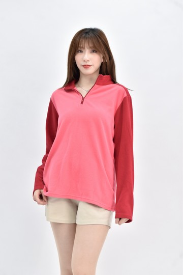 (XL) royal queens polo team 粉色絨毛半拉鍊長袖上衣