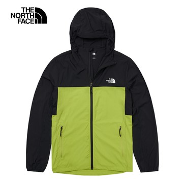The North Face北面男款黑綠拼接舒適透氣涼感防曬休閒連帽外套｜87VYRO3