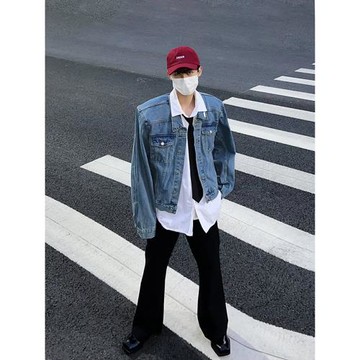 淺藍色短款工裝牛仔衣男生酷帥穿搭美式獵裝夾克春秋款巴洛克外套