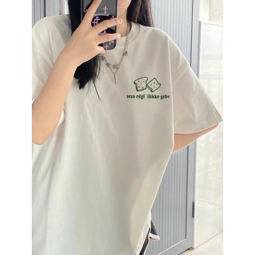 TGNS 純棉 t恤 短袖衣服 上衣 oversize T恤 潮流衣服 夏天衣服 ins風衣服 麵包印花上衣 美式復古