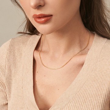925銀鍍18K金精緻基礎百搭細鎖骨鏈素鏈項鏈抗過敏吊墜鏈疊搭時尚