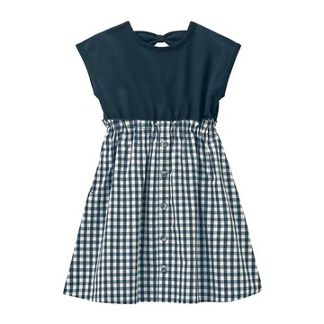 日本千趣會 - 腰鬆緊拼接法式袖洋裝-黑色