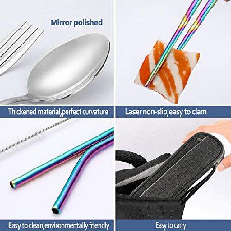 Travel Reusable Utensils Silverware with Case,Travel Camping Cutlery set,Chopsticks and Straw Portable Flatware with Case, Stainless steel  並行輸入品