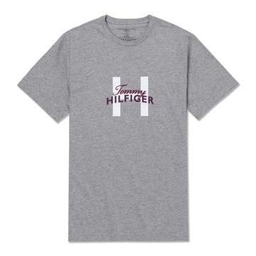 TOMMY 熱銷印刷大H文字圖案短袖T恤-灰色