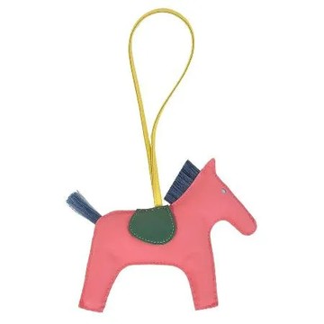 Hermes 愛馬仕 Rodeo小羊皮鬃毛撞色手工馬兒吊飾(大/粉/綠)