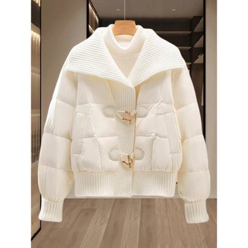 小香風棉服外套女2025新款冬季大翻領拼接爆款高級感洋氣棉衣棉襖
