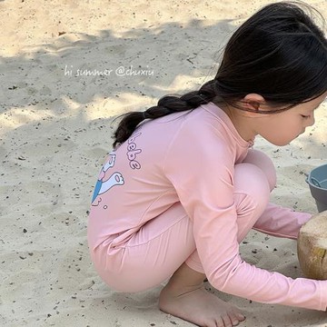 韓國兒童泳衣女童連體長袖男童卡通游泳衣中小童寶寶速干防曬泳裝