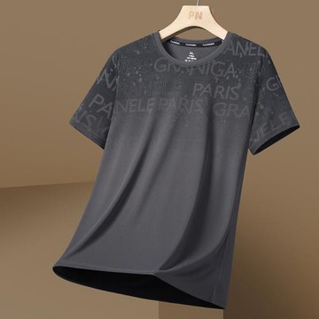 冰絲網眼短袖T恤男士夏季新款薄款潮牌圓領漸變大碼速干體恤上衣