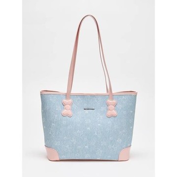 2025撞色蝴蝶結小狗印花托特包女包通勤手提挎包小狗印花托特包