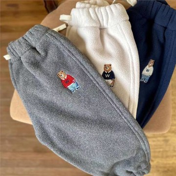 商場品牌專柜撤柜折扣清倉兒童秋冬加絨褲子洋氣小熊刺繡休閑衛褲