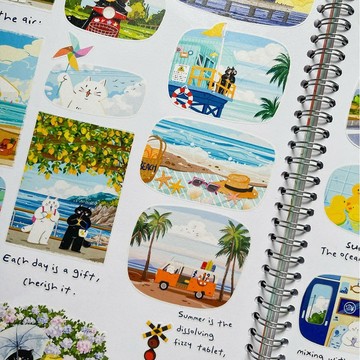 夏日炎炎貓咪和紙膠帶 / PET 手帳膠帶 / 切膜風景拼貼膠帶