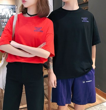 FINDSENSE H1 2018 夏季 新款 情侶 百搭印花  寬鬆 五分袖 男女 T恤 短袖 時尚 潮上衣