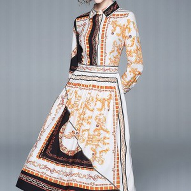 スカーフ柄 ワンピース ヴィンテージ トレンド クラシカル 大人可愛い 襟付き ウエスト切り替え ｗ93 通販 Lineポイント最大1 0 Get Lineショッピング