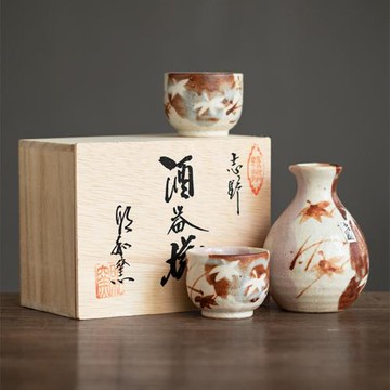 日本進口志野燒信樂燒清酒酒具套裝日式復古手工粗陶冷酒壺分酒器