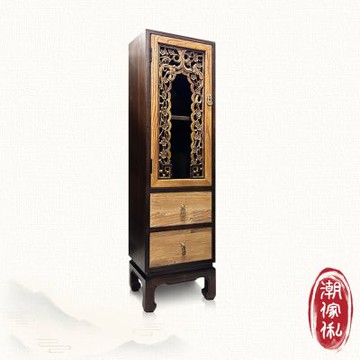 【C est Chic】雲影天光單門雙抽實木雕刻櫃(半老件100年)-幅34cm W34*D30*H125 cm