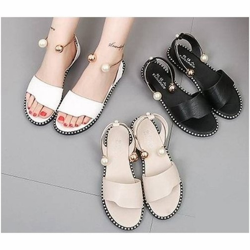 サンダル レディース ぺたんこ 夏 歩きやすい 履きやすい 新品 黒 白 フラット シューズ 疲れない カジュアル 可愛い 楽ちん 大人 女性 パール おしゃれ 夏新作 通販 Lineポイント最大0 5 Get Lineショッピング