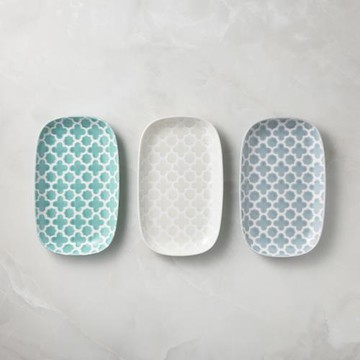 石丸波佐見燒 - 摩洛哥花磚長方盤 - 3件組