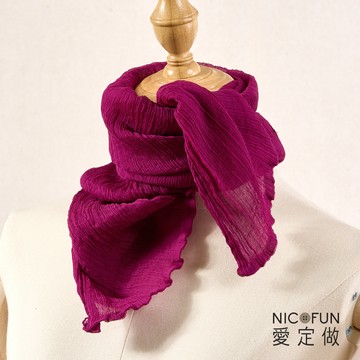 NicoFun 愛定做 魅力68 柳葉絲 火龍果色 圍脖(四季可戴 真絲 紫紅 領巾 圍巾 頸巾 桑蠶絲巾 皺褶絲巾)
