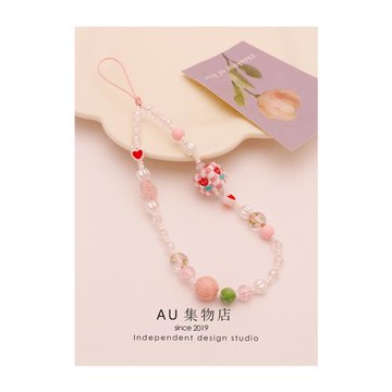 原創手腕掛繩少女心粉色郁金香珍珠串珠手機鏈防丟相機掛鏈掛飾