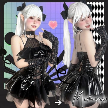 °• 𝘔𝘖𝘔𝘖𝘕𝘈 •°🫧現貨🫰魔界之女 有大尺碼 漆皮 鏤空 魔女 蓬蓬裙 洋裝 惡魔 網紗 透視 連衣裙 8337