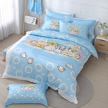 床包枕套兩用被組-角落小夥伴-兔兔草原-藍-100%天絲