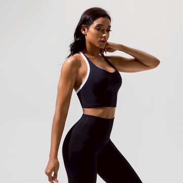 WOMEN'S HALTER OPEN BACK SPORTS BRA 黑拚白OnyxIvory M