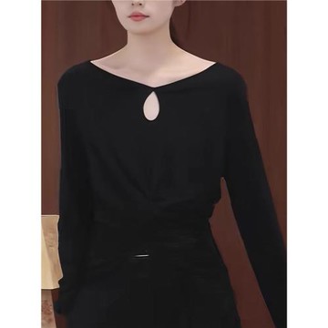 設計感休閑2025夏季t恤高端時尚長袖打底衫套頭上衣顯瘦簡約流行