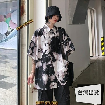 優選 海邊襯衫 夏威夷襯衫 花襯衫 襯衫女 夏季韓版ins復古港味百搭扎染襯衣寬松休閑短袖上衣外套潮