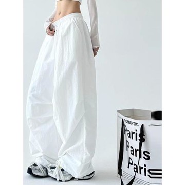 ader白色工裝褲女秋季2024新款美式復古降落傘褲顯瘦束腳闊腿褲子