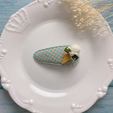 W&C手作 || ||初夏。冰淇淋|| ||  格子 柑子橘+天藍BB夾