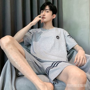 夏季薄款睡衣男士外穿加肥大碼夏天傢居服 短袖睡衣 寬鬆簡約居家服 休閒家居服 加肥大碼男生睡衣 大尺碼睡衣 夏天男睡衣