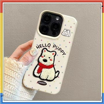 彩色波點狗蘋果16pro手機殼帶掛繩小眾iPhone15不撞款14超火13/12
