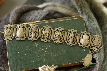 古董法國購入銀色蕾絲雕花大象手劍刀手鍊 法蒂瑪之手HAMSA