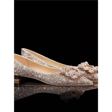 金色平底孕婦婚鞋女低跟2024年秋季新款婚紗秀禾兩穿水晶新娘單鞋