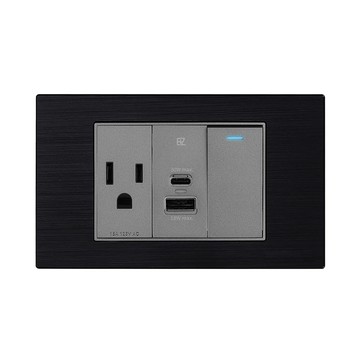 【易智快充】30W USB快充插座面板(AC+USB+LED開關)金屬黑
