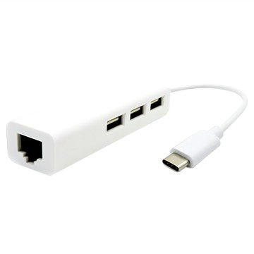 [福利商品]2-12_usb3-1-type-c轉rj45網卡-3孔hub-蘋果-macbook-集線器-白色-1個